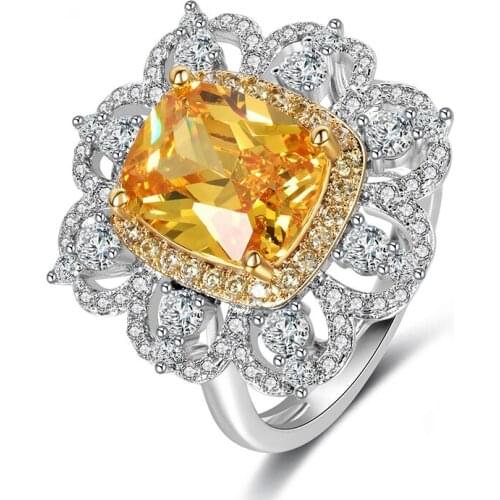 Hot Sale 100% 925 Sterling Silver Jewelry Citrine Gemstone Rings For Women Wedding Engagement Fine Jewelry Ring
