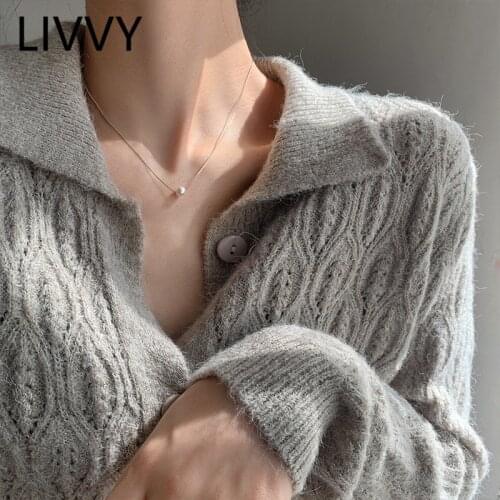 LIVVY Silver Color Simple Hot Fashion Pearl Chain Necklace Charming Woman Party Birthday Fine Jewelry