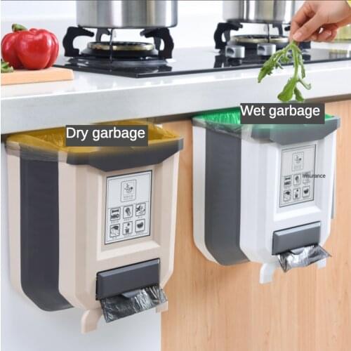 9L Kitchen Wall Mounted Folding Waste Bin Car Hanging Trash Can Door Cabinet Recycle Rubbish Bin Bathroom Garbage Storage Bucket