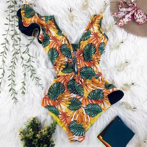 2021 Sexy New Ruffle One Piece Off The Shoulder Swimwear Women Swimsuit Deep-V Bathing Beach Wear Swim Surfing Suits