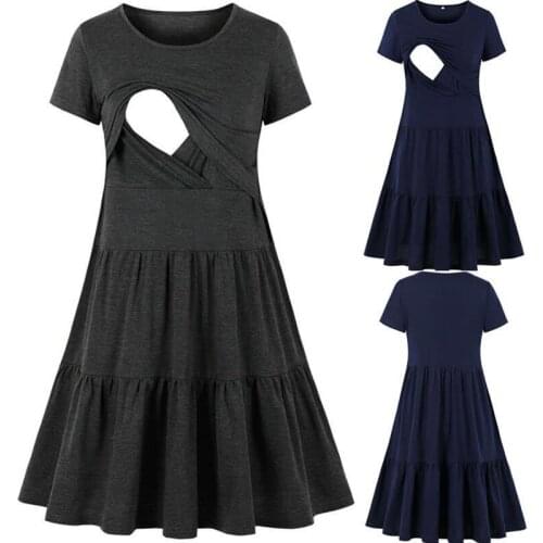2021 New Womens Pregnancy Sleeveless Nursing Pleat Dress Maternity Dress Breastfeeding Clothes Knee Length Pregnancy Dresses