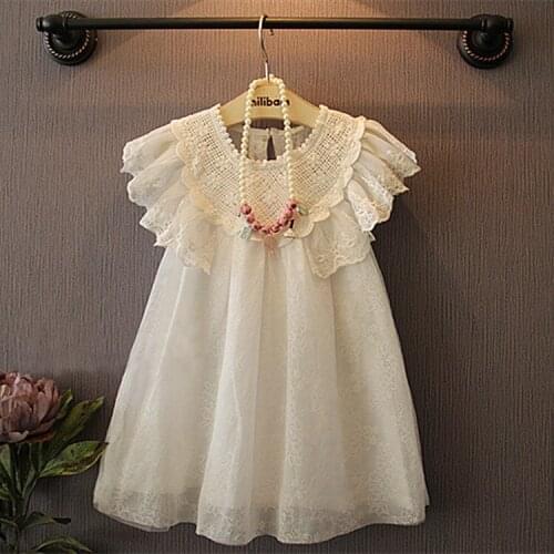2016 new Summer Girls Kids Fly sleeve super soft delicate lace doll dress comfortable cute baby Clothes Children Clothing 20W