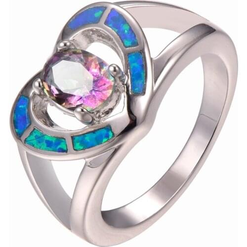 New Arrival Rose Rainbow Crystal Zircon With Blue Fire Opal 925 Sterling Silver Ring Size 6 7 8 9 10 R1344