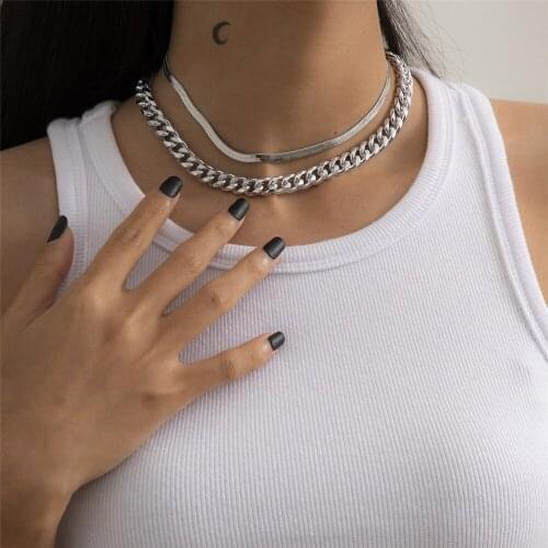 Fashion Boho Multilevel Gold Silver Color Punk Thick Chain Flat Snake Chain Choker Necklace For Women New Vintage Jewelry Gift