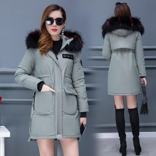 Coat Jacket Women 2019 Fur Collar Hooded Solid Color Pocket New Winter Long Down Coat Winter Clothes Women Vestidos YL1958