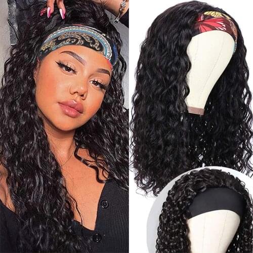 Headband Wig Human Hair Water Wave Headband Wigs for Black Women Wet and Wavy Headband Wig Brazilia Hair Machine Made Wigs