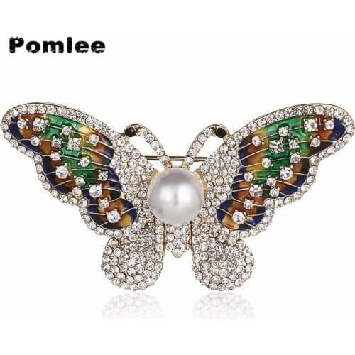 Pomlee Korean Colorful Pearl Oil Glaze Diamond Inlaid Butterfly Brooch Bijoux Femme 2020 Hot Sale Dropshipping