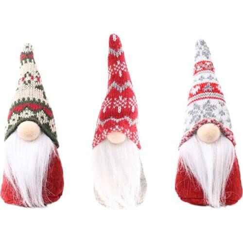 Christmas Gnome Handmade Knitted Snowflake Pattern Swedish Tomte Santa Plush Toys Doll Holiday Party Home Decor Ornaments