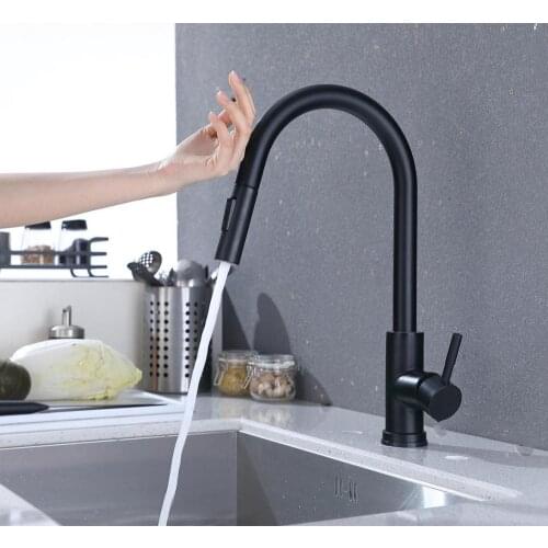 Stainless Steel Sensor Kitchen Faucets Black Touch Inductive Sensitive Faucet Mixer Tap Single Handle Dual Outlet Water Modes