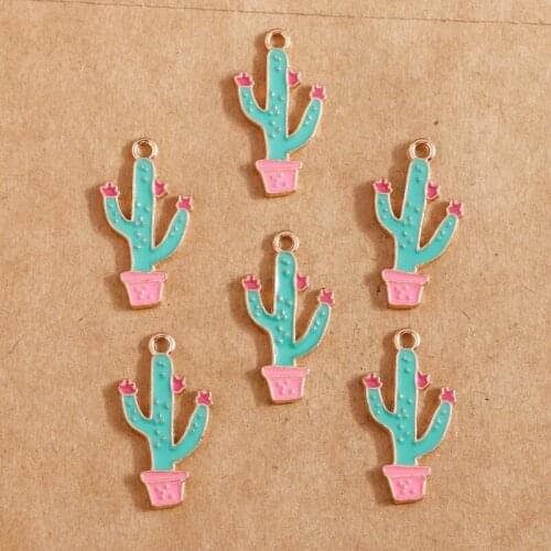 10pcs 15*27mm Enamel Potted Plants Cactus Charms Cute Earring Pendant Bracelet Necklace Charms for Jewelry Making DIY Findings