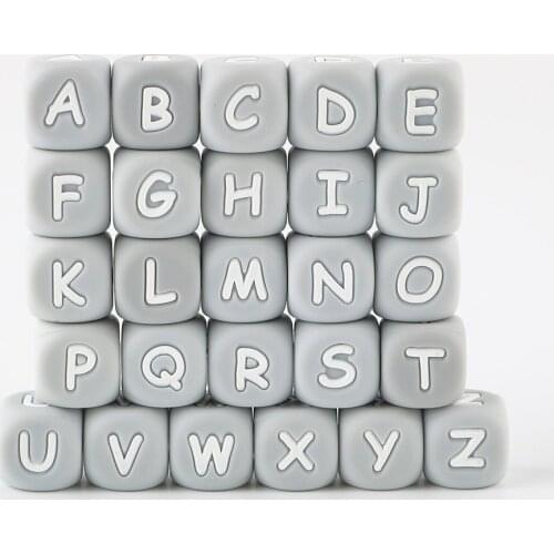Sunrony 10pcs Gray Letter Silicone Beads 12mm Baby Teether Beads Chewing Alphabet Bead For Personalized Name DIY Teething
