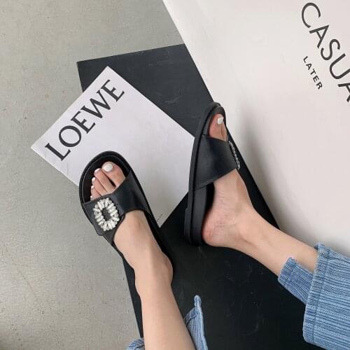2021korean Style New Fashion Drill Buckle Slippers Thick Bottom Sandals