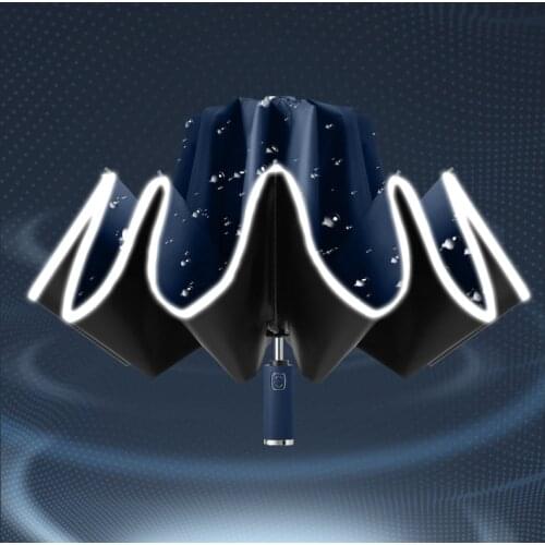 Windproof Reverse Folding Automatic Rain Umbrella For Men Women 10 Ribs Reflective Stripe 106cm Female Umbrella Male Paraguas