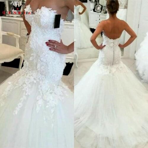 Custom Size Mermaid Sweetheart Lace Crystal Appliques Flowers 2021 Vintage Wedding Dresses Sexy Luxury Bridal Gowns XH68E