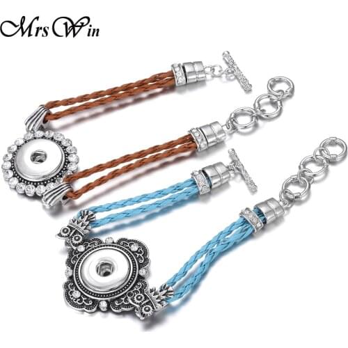 High Quality Snap Jewelry Handmade Braided Leather Snap Button Bracelet for Women Men Fit 18mm Snap Buttons Jewelry