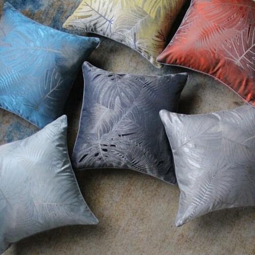 High-grade Sofa Leaves Pattern Cushion Covers Light Luxury Blue Yellow Bed Waist Pillowcases Home Party Decoration Pillow Cases