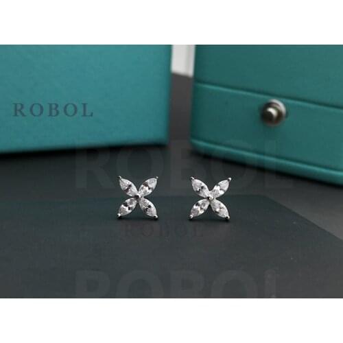 High-end original quality silver four-leaf gemstone earrings, suitable for beautiful ladies to wear and enhance their temperamen