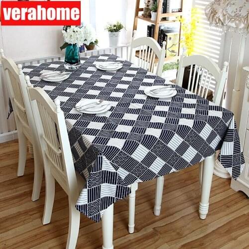 Japanese zakka tablecloth linen lace Rectangular Kitchen Cafe table cover navy blue dining table cloth background