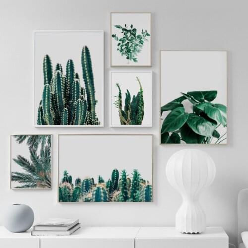 Green Plants Wall Art Canvas Painting Nordic Green Dill Palm Tree Leaf Cactus Quote Poster Decorative Pictures for Living Room