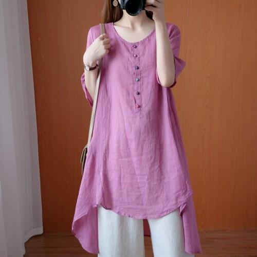 Women Linen Shirt Tops Chinese Style Vintage Retro Asymmetric Shirt Fairy Taichi Uniform Tang Suit Breathable Casual Hanfu 11063