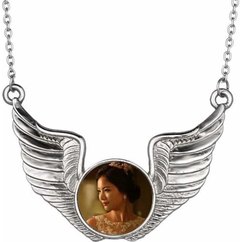 Sublimation button angel wings necklaces pendants for women hot transfer printing custom diy jewelry new style 10pcs/lot