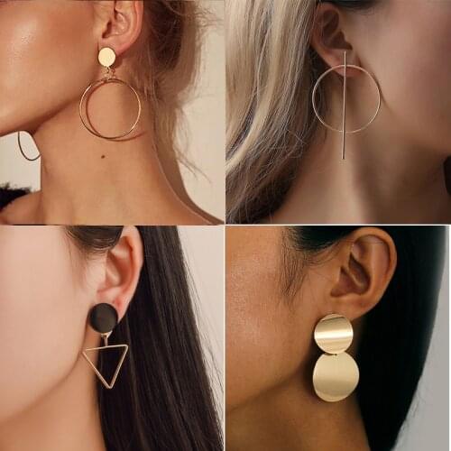 New Fashion Round Dangle Drop Korean Earrings For Women Geometric Round Heart Gold Earring Wedding Jewelry