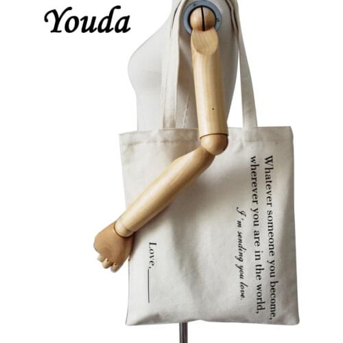 Youda Ladies Handbags Girl Loves Printing Canvas Tote Bag Shopping Travel Women Eco Reusable Shoulder Shopper Bags High Capacity