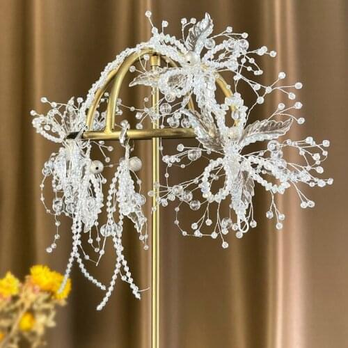 Gorgeous Handmade Wedding Tiara Hairbands with Earring Beaded Crystal Brides Headbands Women Headware Bridal Accessories