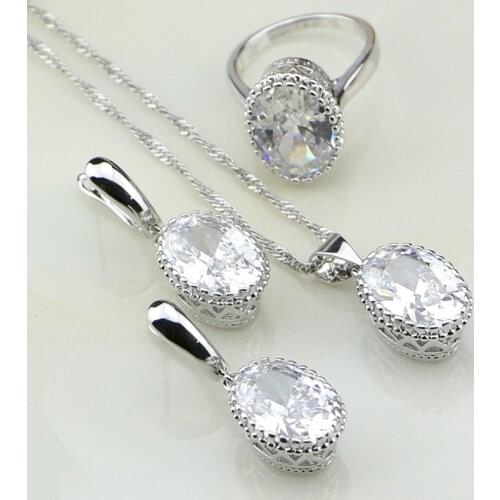 Crown 925 Sterling Silver Jewelry White Australian Crystal Jewelry Sets For Women Wedding Earrings/Pendant/Necklace/Ring