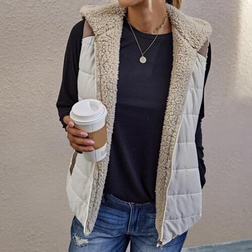 Women Winter Sleeveless Reversible Vest Hoodie Faux Fleece Waistcoat Outerwear
