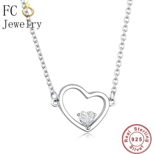 FC Jewelry 925 Sterling Silver Love Heart Natural CZ Zircons Pendant Necklace Femme Cuban Link Chain Choker Trinket 2019 Bijoux