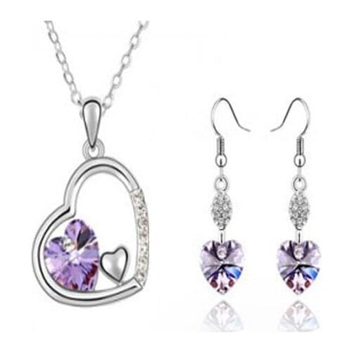 925 sterling silver necklace earrings ladies, water drops pink purple jewelry, wedding / engagement Fine jewelry set S0129