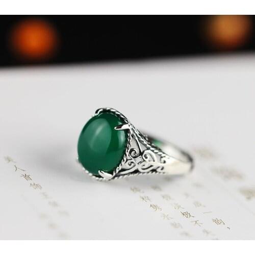 L&P New Arrival Natural Green Stone Vintage 925 Sterling Silver ring for Women Wholesale Gift Hot Sale