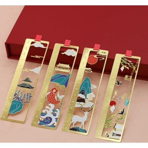 1PC Chinese Classic Style Metal Bookmark Hollow Ruler Book Clip Multifunction Bookmark For Student Gift School Stationery Supply