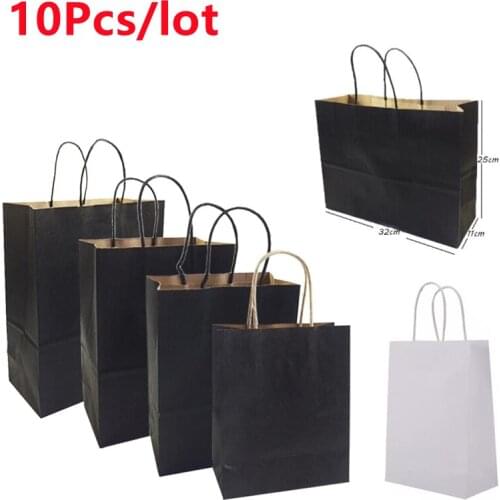 10 Pcs/lot Gift Bags with Handles 4 Size Multi-function High-end Black White Paper Bags Recyclable Environmental Protection Bag
