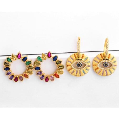 2 Pairs Micro Paved AAA Cubic Zirconia Female Demon Plated Gold