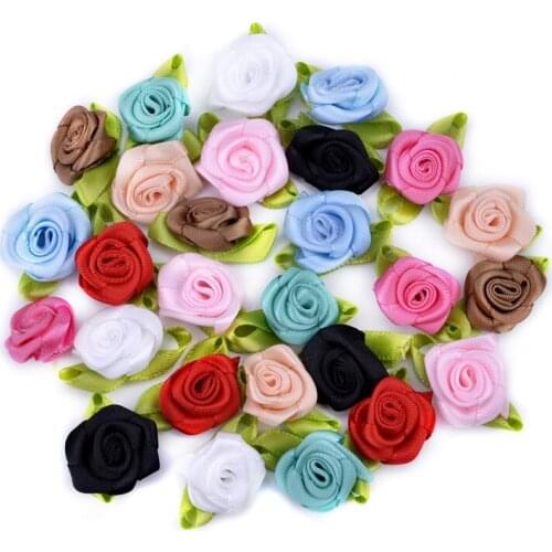 200pcs 2CM Silk Ribbon Rose Flower Heads Satin Ribbon Handmade DIY Craft Scrapbooking For Wedding Decoration Artificial flowers