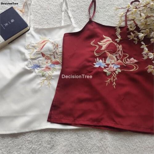 2021 chinese embroidery cotton shirt oriental sleeveless cheongsam hanfu strap tops vintage blouse traditional chinese tanks