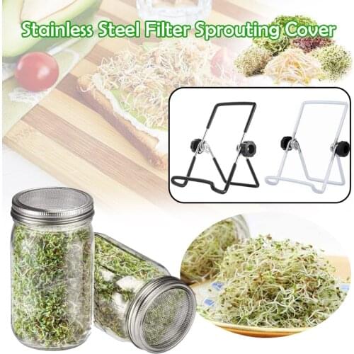 3PCS/Set Seed Sprouter Germination Cover Kit Germinating mason jar set with bracket stainless steel filter cover mason jar