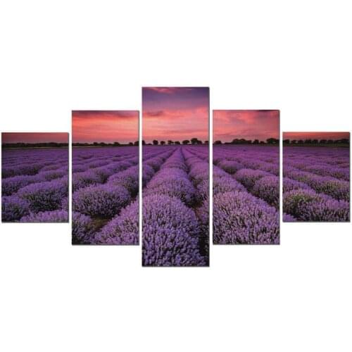5 Panels Lavender Prints on Canvas Landscape Wall Pictures Modern Canvas Wall Art for Home Decorations Wall Decor Living Room