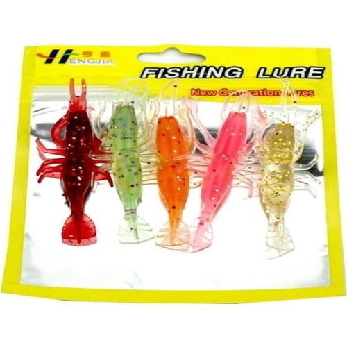 HENGJIA 5pcs 8cm/3.6g isca artificial rubber soft shrimp fishing lures prawn swimbaits pesca fishing tackles