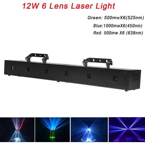 6 Lens 12W RGB DMX Animation Laser Projector DJ Disco Stage Lighting Effect Party Wedding Holiday Club Bar Scanner Laser Show