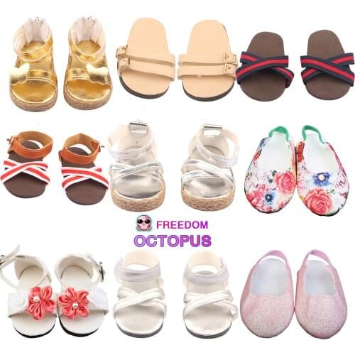 7cm New Fashion 18 Inch American Doll Shoes Butterfly Flower Sandals Flip Flop For 1/3 BJD 43cm New Born Baby And OG Dolls