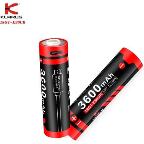 KLARUS 18GT-E36UR Battery superior performance 3600mAh Micro-USB Fast Charging 18650 Li-ion battery