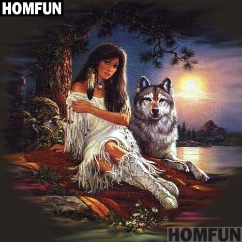 HOMFUN Full Square/Round Drill 5D DIY Diamond Painting "Beautiful wolf sunset" 3D Embroidery Cross Stitch 5D Decor Gift A00905