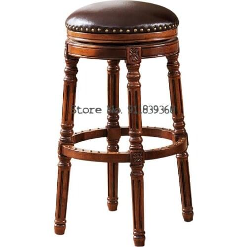 European Style Bar Chair American Style Solid Wood Bar Chair High Chair Back Leather Rotary Chair Bar Stool Bar Stool