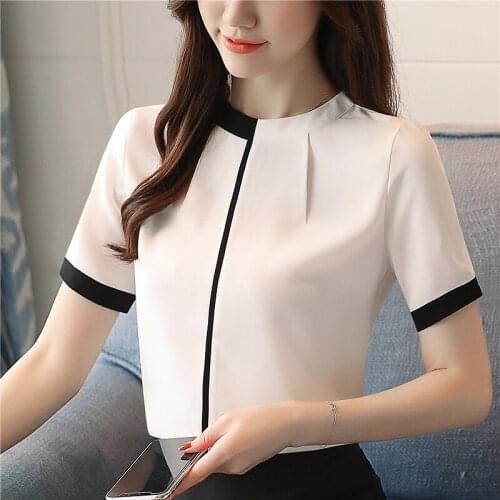 Blusas Mujer De Moda 2021 O-neck Chiffon Women Blouse Shirt Summer Top Short Sleeve Office White Blouse Women Shirts Blusas B120