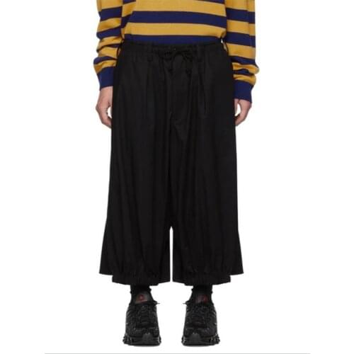Spring/summer new mens classic crow trousers in pure color with elastic waist straight pleated trousers front and back skirt