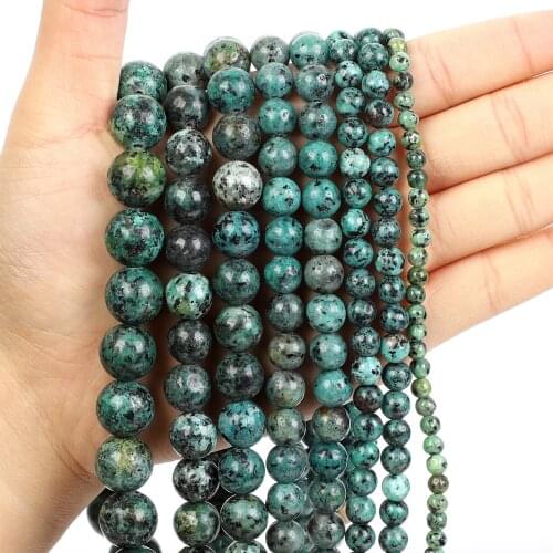 Natural Stone Beads Imitate African Turquoise Round Loose Beads for Jewelry Making Needlework Bracelet DIY 4-12 MM