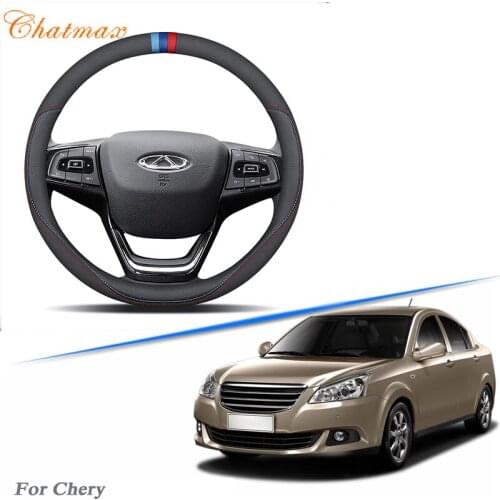 Car Steering Wheel Cover Black Leather Universal Fit for Chery E5 Arrizo GT Tiggo 3 7 All Series Easy to Install